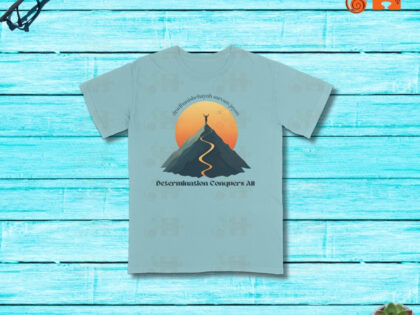 Determination Conquers All T-Shirt with Sanskrit phrase - Mint