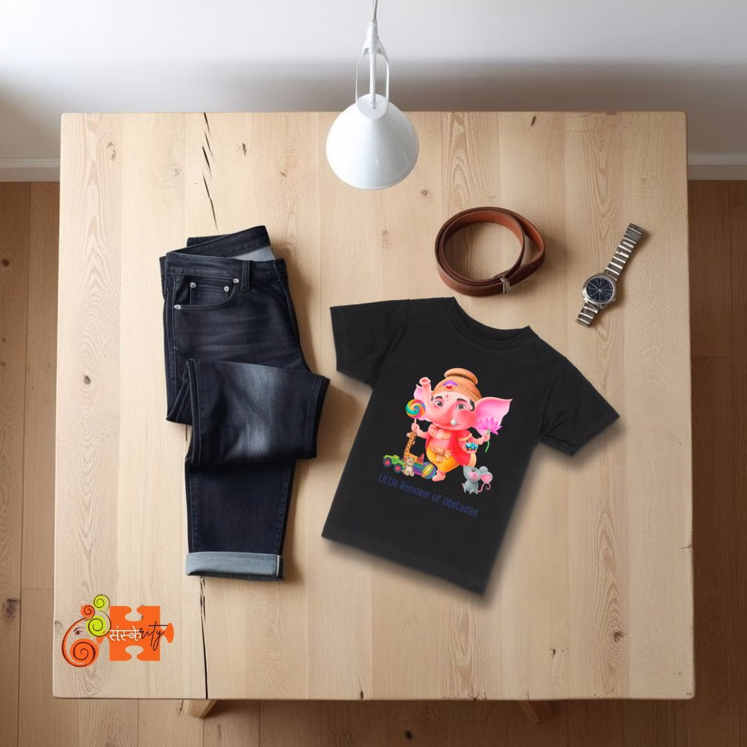 Ganesha Kids T-shirt - Little Remover of Obstacles design in Black