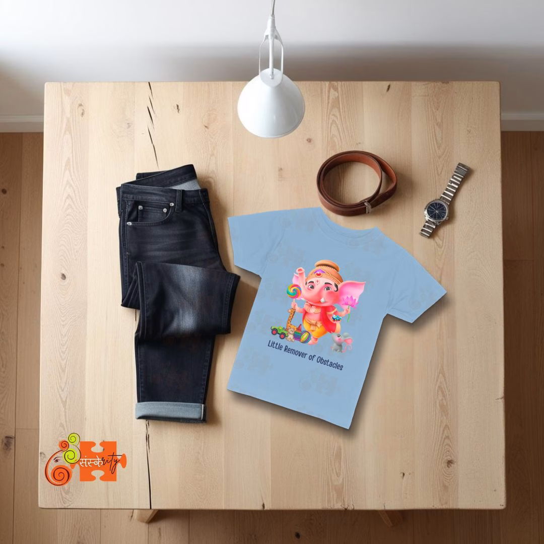 Ganesha Kids T-shirt - Little Remover of Obstacles design in Light Blue