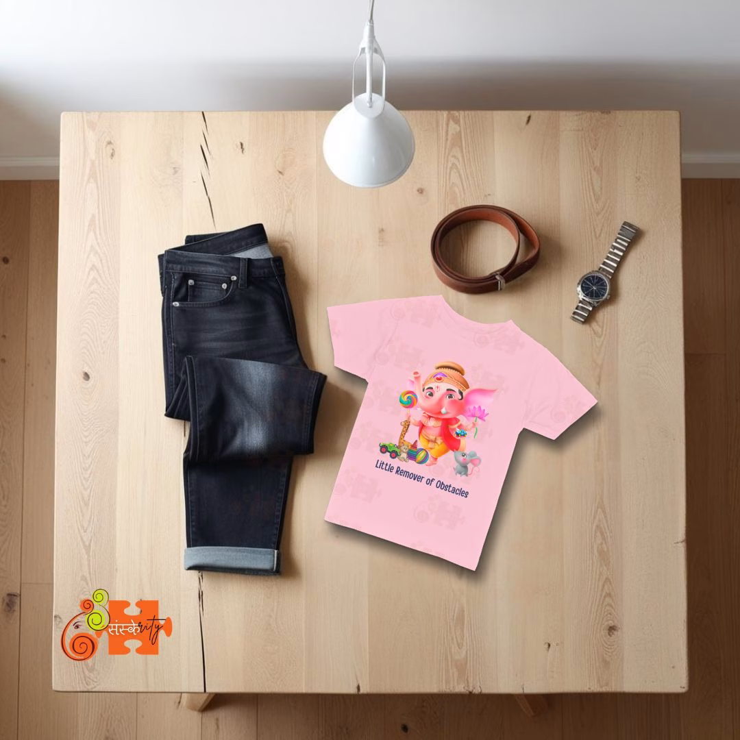 Ganesha Kids T-shirt - Little Remover of Obstacles design in Pink