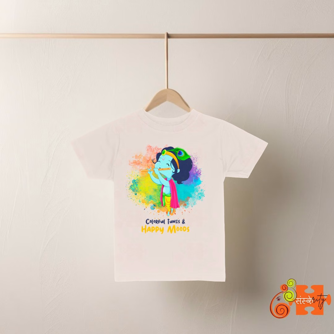 Colorful Krishna Kids Tee - Playful design for children Natural color