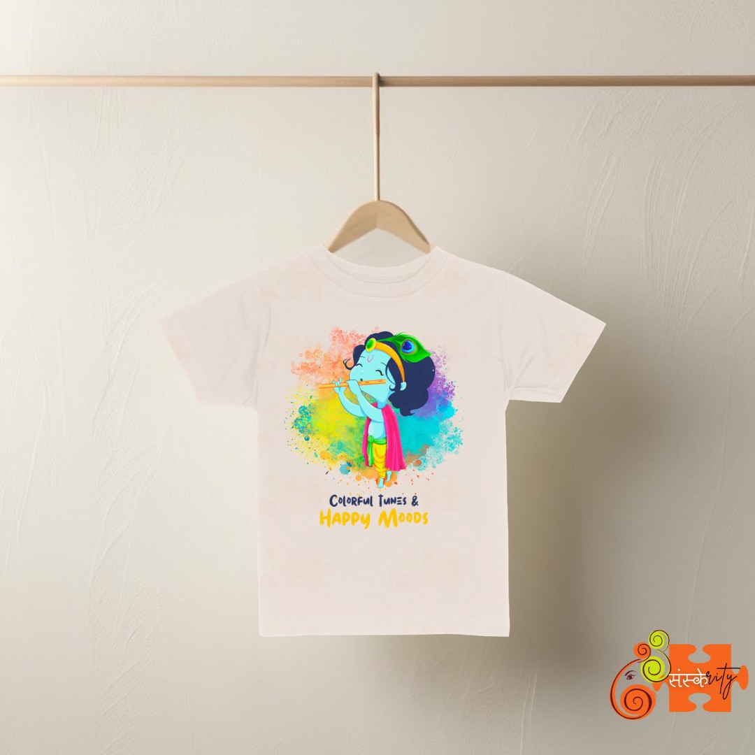 Colorful Krishna Kids Tee - Playful design for children Natural color
