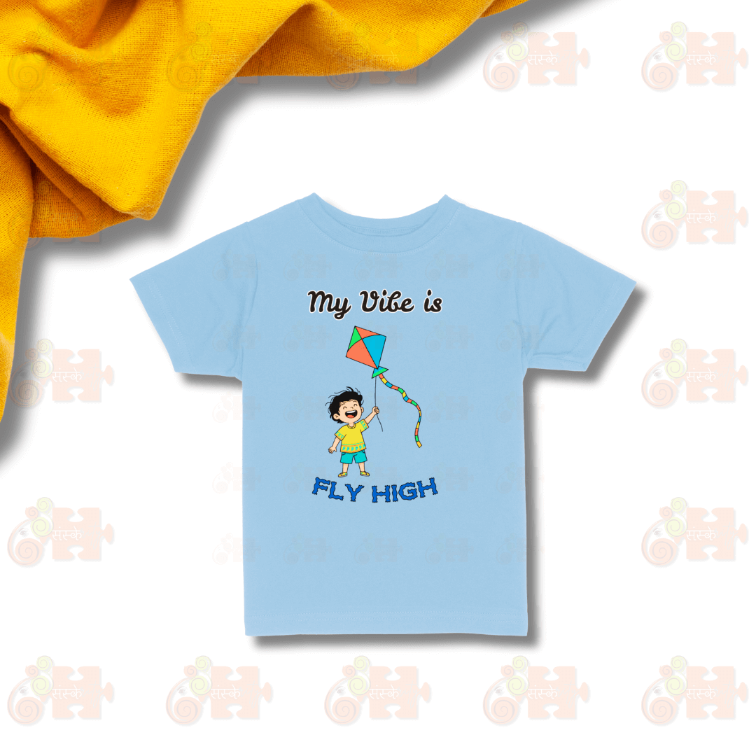 Light blue Kids Pongal T-shirt for kite flying festival celebrations