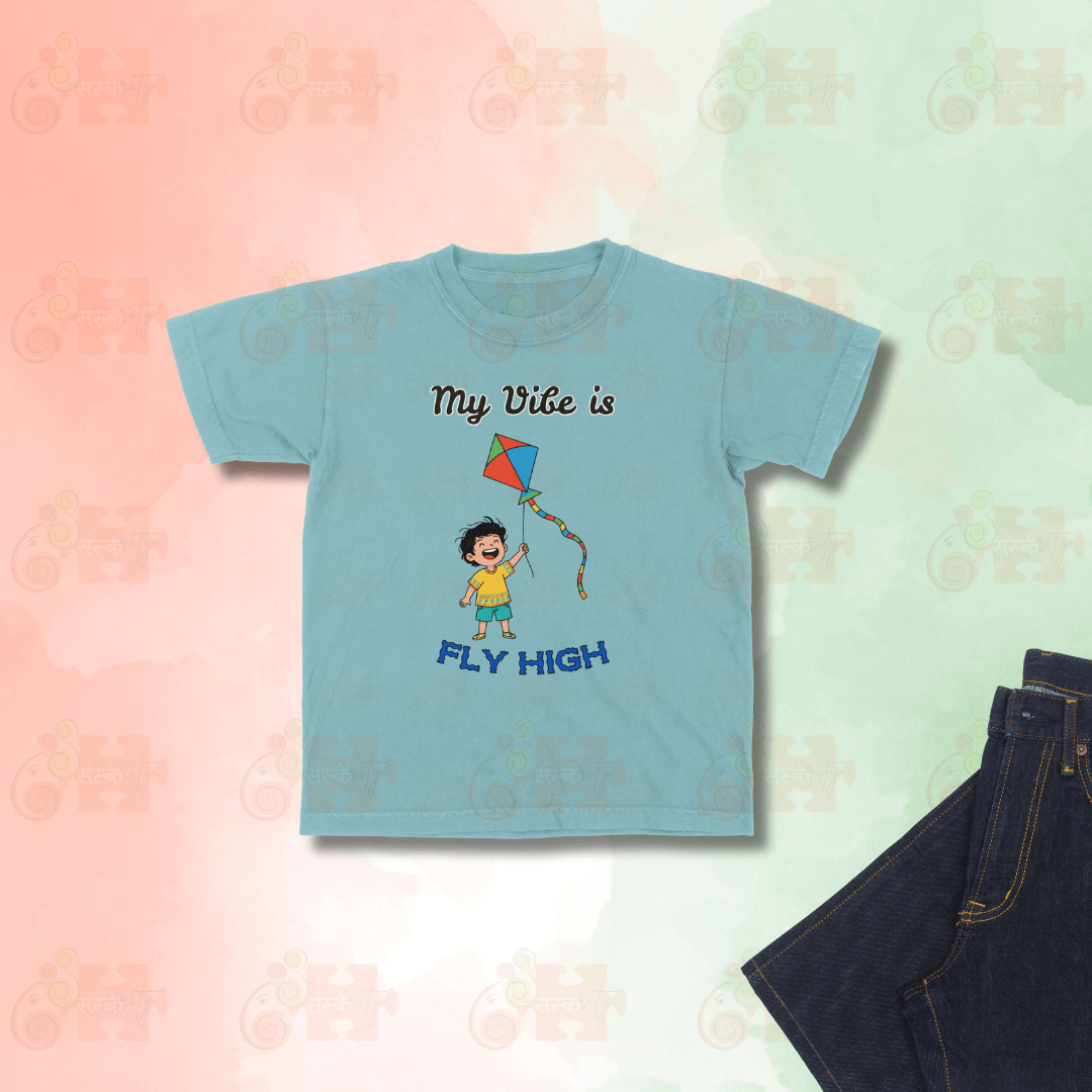 Mint green Kids Pongal T-shirt in soft cotton for kite festival